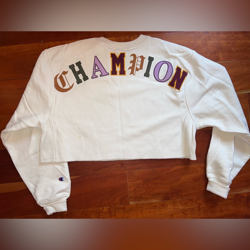 vintage inspired champion letter crew sweatshirt cropped